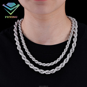 Yu Ying Bracciale e Collana da <span class=keywords><strong>Uomo</strong></span> <span class=keywords><strong>in</strong></span> <span class=keywords><strong>Argento</strong></span> Massiccio 925, Catena a Maglia Cubana Intrecciata Spessa 6mm 9mm, con Diamanti Moissanite VVS Iced Out - Product Image 5