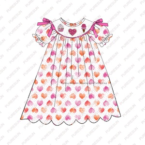 Vêtements <span class=keywords><strong>de</strong></span> saint-valentin pour filles, <span class=keywords><strong>tenue</strong></span> smockée, cœurs brodés, vêtements personnalisés pour petites filles, vêtements à la mode, 2023 - Product Image 4