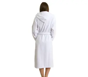 white hooded spa robes in 100% cotton terry fabric, robe length-132 cm