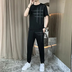 Abbigliamento Sportivo da Uomo, Tute Sportive Senza Logo, T-Shirt Maschile, Top da Palestra, Tuta Liscia, Set con Pantaloni Neri, Moda Innovativa e Chic in Taglia <span class=keywords><strong>S</strong></span> - Product Image 4