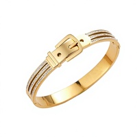 Bracelet jonc audacieux punk en acier inoxydable 316L avec zircons et fermoir, bijou de main pour femme, ne ternit pas, vente en gros