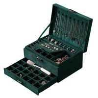 Boîte à bijoux portable de luxe en velours vert avec tiroir pour organiser boucles d'oreilles, bagues et colliers