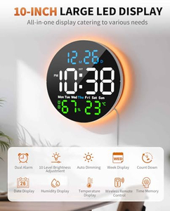 <b>LED</b> Wall Alarm <b>Clock</b> Display Temperature Humidity Week Calendar Reloj De Pared Round Large Screen Wall <b>Clock</b> with Night Light - Product Image 3