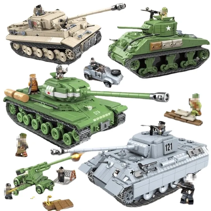 QuanGuan100061-100252 Tank berat militer kota tentara angka senjata Panther Tank bata hadiah untuk anak-anak blok bangunan Set