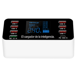 Estación de carga de pared inteligente y rápida, 8 puertos USB, 3,0 tipo C PD, 18W, con pantalla LED - Product Image 5