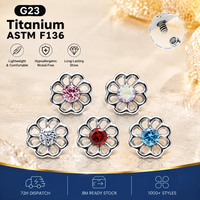 Anting Titanium ASTM F136 CZ Labret Helix Flatback untuk Tindik Telinga Wanita dengan Ulir Internal