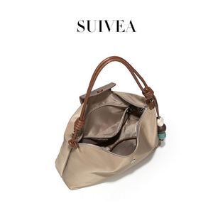 Sac à bandoulière vintage pour femme, grande capacité, en nylon souple, imperméable, sac à main décontracté pour tous les jours, sac fourre-tout avec fermeture éclair et logo, beige - Product Image 5