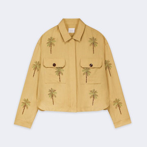 Veste courte brodée de perles de coton et de lin pour femmes mode OEM broderie en gros col rabattu Boxy manteau ajusté pour femmes - Product Image 6