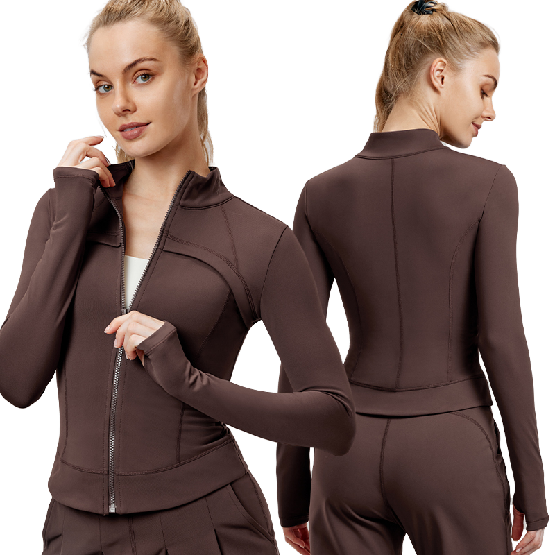 DWJS124074 Ladies Fashion Design 4 Way Stretch Fabric Long Sleeve Yoga Sports Jackets Newly Zipper Front Yoga Gym Wear Top