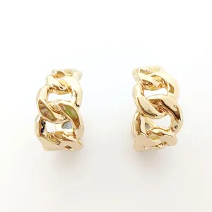 New fashion simple design link style personality hollow gold plated earring hoop for woman