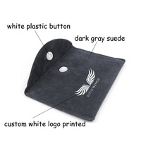 Pochette à rabat en velours gris foncé avec logo personnalisé, sacs d'emballage pour bijoux, fermeture à bouton