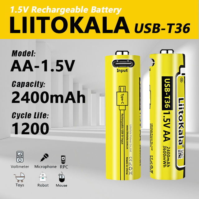 Liitokala USB-T36 1.5VAA2400mAh High-capacity Type-c Rechargeable Lithium-ion Battery Suitable for Remote Control Wireless Mouse