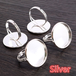 Lot de 10 bases de <span class=keywords><strong>bague</strong></span> ajustables vierges pour cabochons en verre de 10, 12, 14, 16, 18, 20 mm, plateaux de sertissage pour camées, pour la fabrication de bijoux DIY - Product Image 2