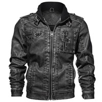 Vente en gros Nouveau blouson en cuir PU 3D de haute qualité Veste de moto pour hommes Veste en cuir à col montant et fermeture éclair