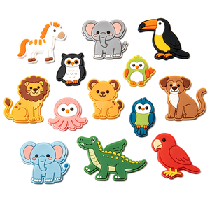 Parches de Goma de PVC Suave con Relieve 3D Ecológicos Personalizados, Etiquetas de Silicona con Forma de Animales de Dibujos Animados como Leones y Elefantes para Ropa Infantil - Product Image 1