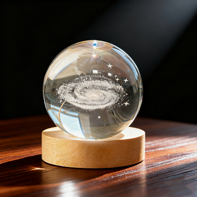 Custom 3D Laser Engraved Animal Crystal Ball Fashionable Home Decor Pet Photo Sphere LED Light Wooden Base Personalized Memorial