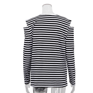 Ropa de otoño para <span class=keywords><strong>mujer</strong></span>, <span class=keywords><strong>camiseta</strong></span> con hombros descubiertos, camisetas para <span class=keywords><strong>mujer</strong></span>, camisetas de manga larga con estampado de rayas y cuello redondo para <span class=keywords><strong>mujer</strong></span> - Product Image 4