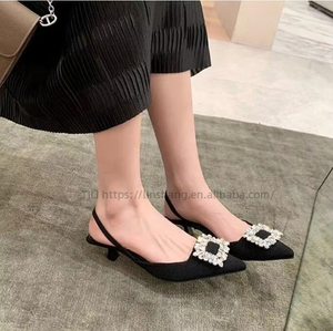 New <b>Pointed</b>-toe Rhinestone Female Sandals Summer Autumn Low Heel Pumps Outside Office Ladies Dress Shoes - Product Image 2