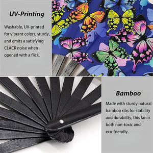 مراوح يدوية قابلة للطي من الخيزران بتصميم فراشة مخصص للرقص، ذات صوت عالٍ وجودة عالية للبيع بالجملة - Product Image 3