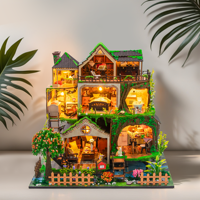 Casa de Muñecas de Madera Ecológica de Diseño OEM al por Mayor L2501, Kit de Casa de Muñecas de Bricolaje con Temática de Bosque de Cuentos de Hadas, Casa de Muñecas en Miniatura con Luz