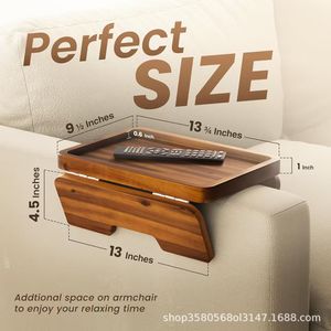 Mesa plegable de madera maciza para sofá con portavasos para uso doméstico, bandeja de madera multiusos - Product Image 4