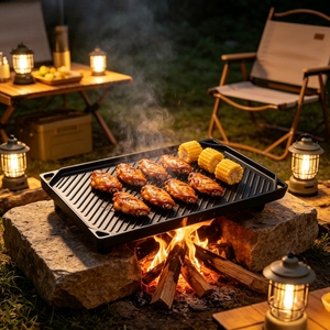 Plancha de Hierro Fundido Pre-Sazonada <span class=keywords><strong>para</strong></span> Estufa de Gas, Horno, Rectangular, de <span class=keywords><strong>Doble</strong></span> Cara, <span class=keywords><strong>para</strong></span> Camping, Asar y Grill - Product Image 5