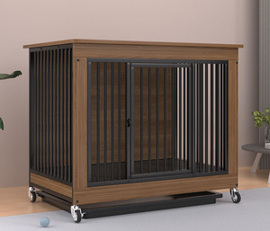 <span class=keywords><strong>Cage</strong></span> pour chien renforcée anti-morsure <span class=keywords><strong>Cage</strong></span> pour chien en bois robuste et durable avec roues détachables Lit pour animal de compagnie - Product Image 6
