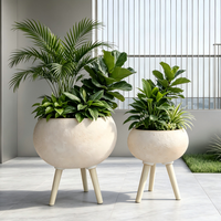 Ensemble de 2 jardinières modernes en fibre de verre avec pieds surélevés, pot de fleurs décoratif pour extérieur, jardin, patio et maison