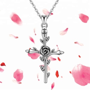 Personalizado <span class=keywords><strong>Rosa</strong></span> de Plata de Ley 925 colgante de <span class=keywords><strong>Cruz</strong></span> collar de las mujeres - Product Image 2