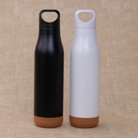 Gobelet isotherme sport à poignée et base souple en liège, en acier inoxydable 304, à double paroi sous vide, forme balle, maintien thermique 6-12h