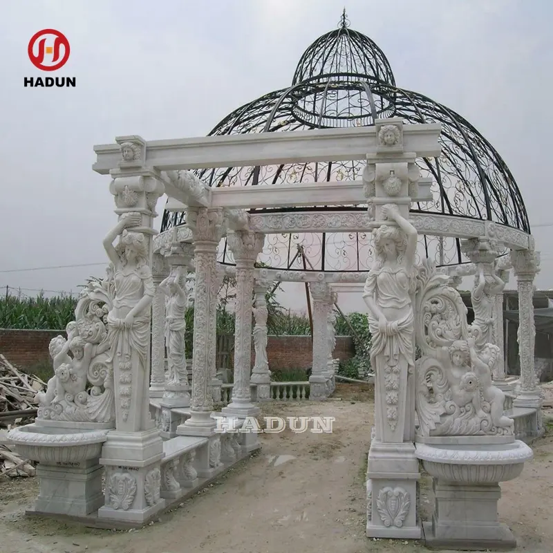 Luxus weiße Säule Garten Pavillon großen Marmor im Freien mit Korridor zum Verkauf