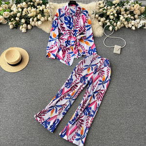 Conjunto Casual de Moda Floral para Mujer, Camisa Holgada de Manga Larga y Pantalones Drapeados de Cintura Alta - Product Image 5