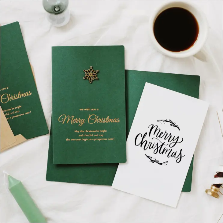 Vintage Bronzed Christmas Metal Greeting Cards Business Gift Cards Birthday Greeting Cards With Envelopes