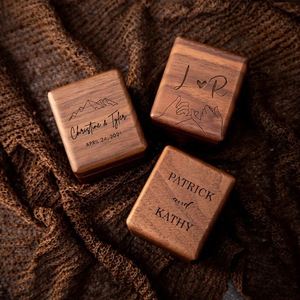 1pcs Personalized Walnut Square Creative Personalized Engagement Wedding <b>Ring</b> <b>Box</b> Gift - Product Image 1