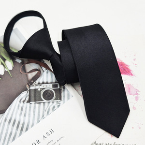Bonne qualité Yiqun Solide Couleur Noir <span class=keywords><strong>Cravate</strong></span> Hommes Brillant Satin Fichier 5cm Ultra-étroit Facile à Tirer Fermeture Éclair Gratuit - Product Image 2