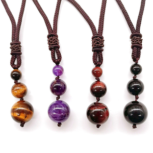 Pernyataan kalung tali dapat diatur, Kalung liontin <span class=keywords><strong>Amethyst</strong></span> alami 16mm mata harimau liontin kalung hadiah untuk wanita - Product Image 1
