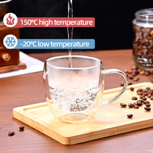 كوب قهوة زجاجي بجدار مزدوج ومعزول من البوروسيليكات العالي الشفاف بسعة 250 مل مع مقبض للبيع بالجملة - Product Image 6