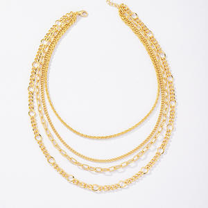 Nueva moda, venta al por mayor, estilo único, chapado en oro de 18 quilates, acero inoxidable, Gargantilla de clavícula de 4 capas, collar para mujer - Product Image 3