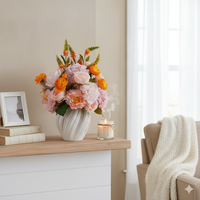 Bouquet de fleurs artificielles mélangées pêche, orange, pivoine et hortensia, bouquet de fleurs au toucher réel pour centre de table de mariage, décoration de la maison