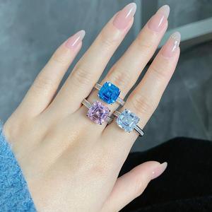 S925スターリングシルバーアッシャーカットリングスクエアパゴダエメラルドアクアマリンジルコンハイエンド宴会宝石用女性用 - Product Image 6