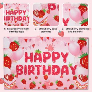 Bannière d'<span class=keywords><strong>anniversaire</strong></span> Thème Fraise Rose, Toile <span class=keywords><strong>de</strong></span> Fond Joyeux <span class=keywords><strong>Anniversaire</strong></span> pour Fête, Décorations <span class=keywords><strong>de</strong></span> Fête sur le Thème <span class=keywords><strong>de</strong></span> la Fraise - Product Image 5