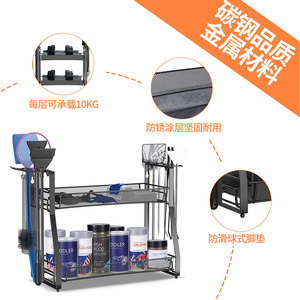 Support de rangement pour accessoires d'aquarium, organisateur en métal noir à 2 niveaux pour nourriture pour poissons et outils, facile à nettoyer - Product Image 3