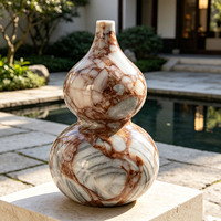 Statue décorative personnalisable en marbre veiné naturel en forme de calebasse pour hall d'hôtel de style chinois traditionnel