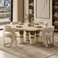 Table de salle à manger ronde en pierre frittée de qualité commerciale, base en acier inoxydable doré, mobilier pour projets hôteliers et de restaurants, directement de l'usine