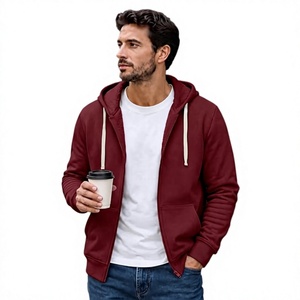 Sweat-shirt à capuche zippé pour homme, couleur unie, décontracté, en polaire, fermeture éclair intégrale, poche avant, coupe classique, pour l'automne - Product Image 2