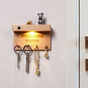 Warm White Human Body Induction <b>Light</b> Rechargeable Motion <b>Sensor</b> Bedside Wooden Wall Shelf <b>Lights</b> - Product Image 1