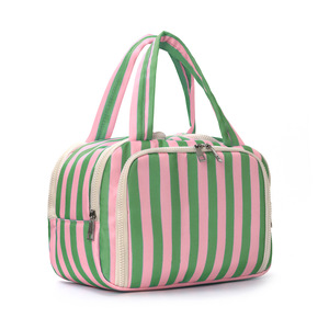 Striped <b>Cosmetic</b> Bag Zipper Makeup <b>Case</b> Portable Toiletry Pouch Travel Handbag - Product Image 2