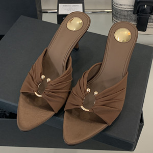 2025 Summer Women's Stiletto <b>Shoes</b> Non-slip Unique Design Comfortable Black High Heel Slippers - Product Image 1