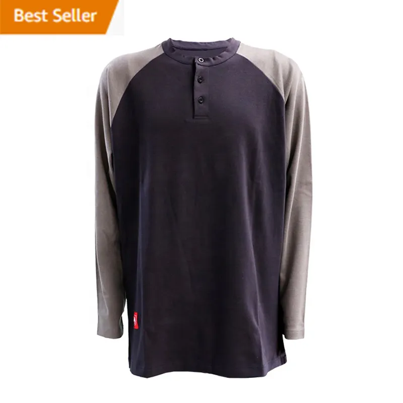 Wholesale 100% Cotton NFPA2112 Long Sleeve Men FR Henley Welding Clothing Fire Retardant Shirt FRC Flame Resistant Tee t Shirts