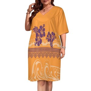 Vestido Hawaiano Elegante de Manga Corta y Largo hasta la Rodilla con Estampado de Hoja de Monstera 2023, Diseño Tribal Isleño Informal, <span class=keywords><strong>Mumu</strong></span> Samoano Personalizado - Product Image 2